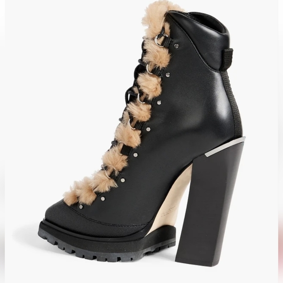 NEW JIMMY CHOO MADYN 130 SHEARLING TRIMMED LACE UP LEATHER ANKLE BOOTS - Picture 3 of 12